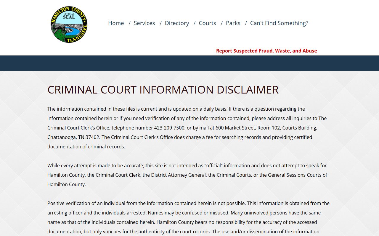 Hamilton County criminal court record source