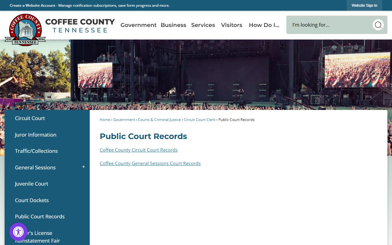 Coffee County court records public records page