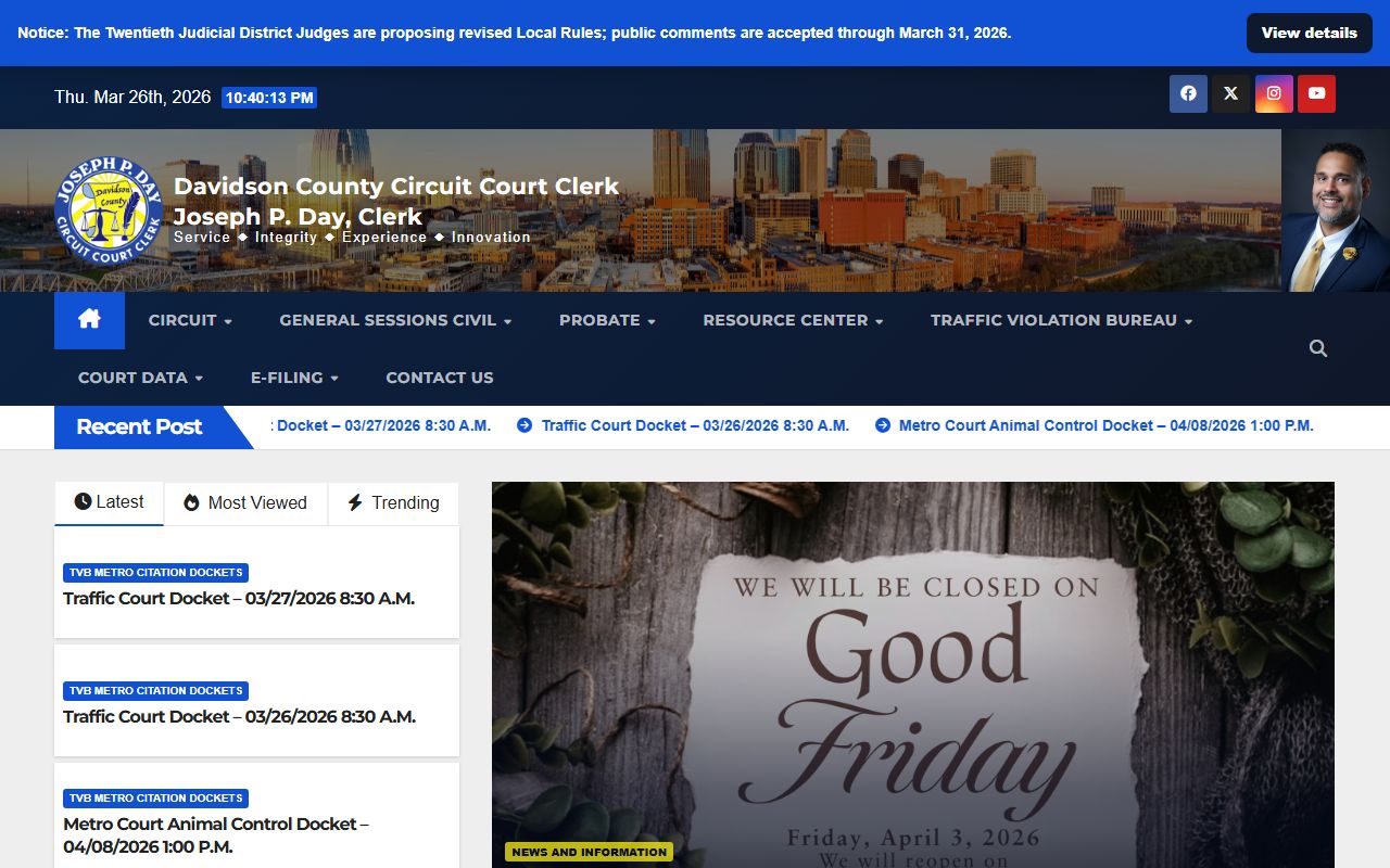 Davidson County Circuit Court Clerk records page