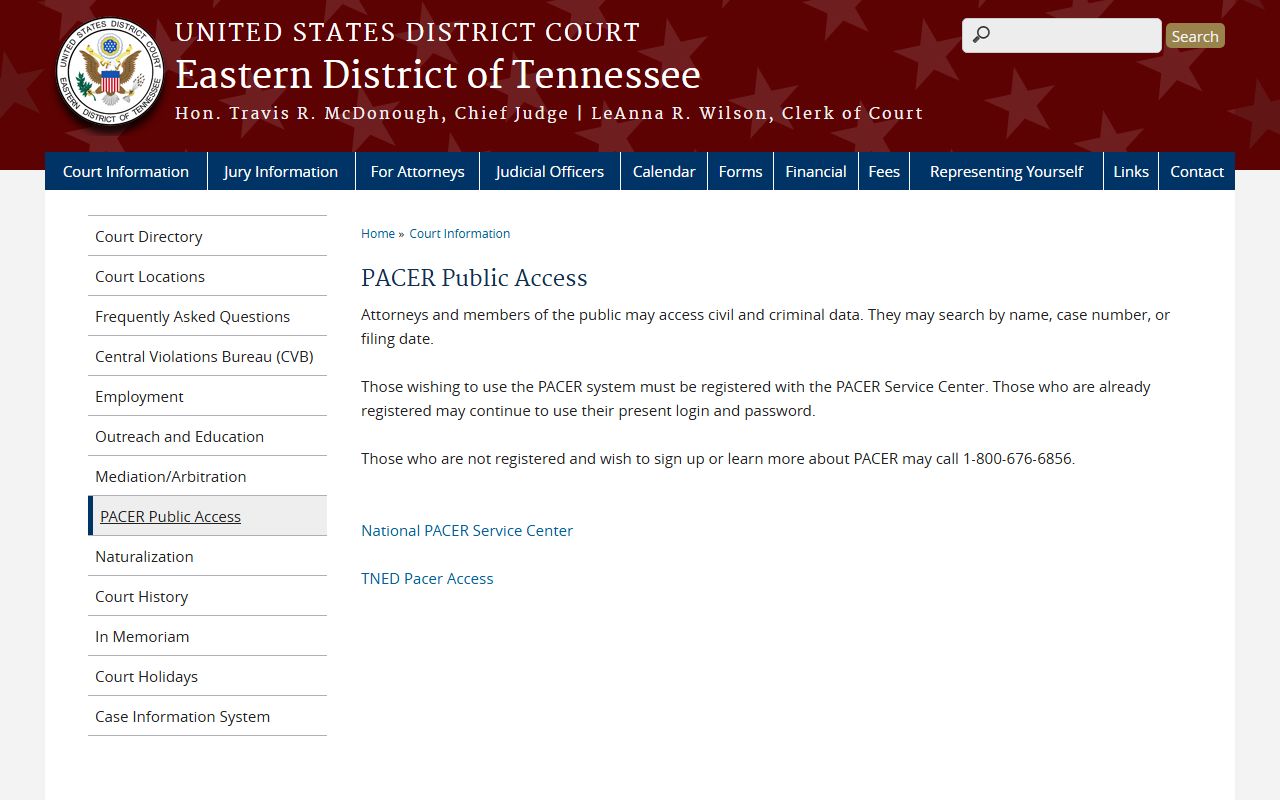 Eastern District Tennessee federal court records access information