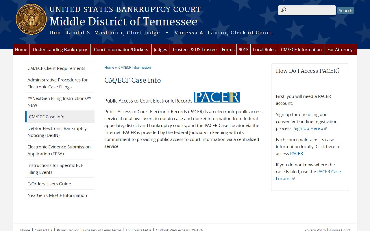 Middle District Tennessee federal court records case information