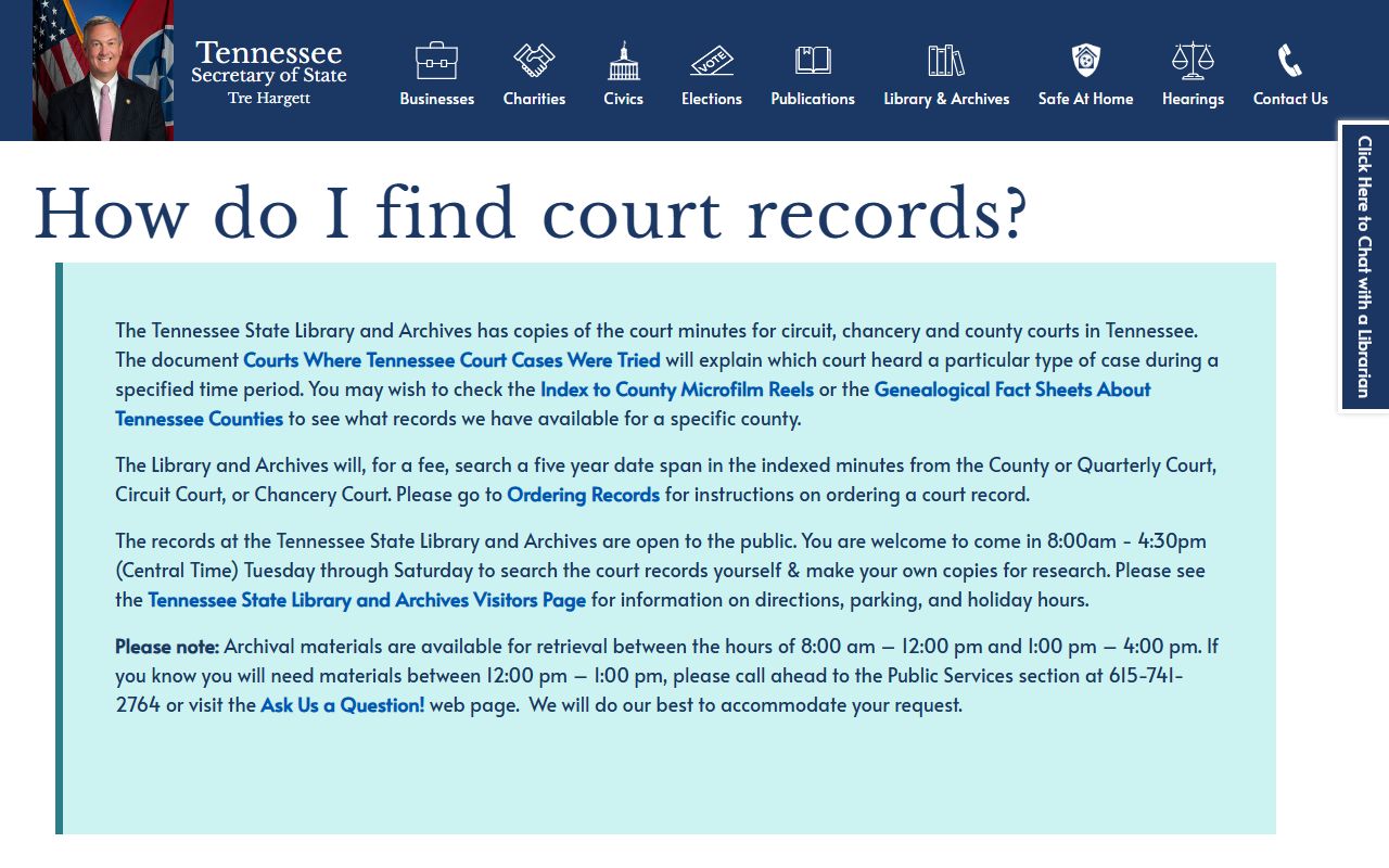 Tennessee Court Records guidance from Tennessee State Library and Archives